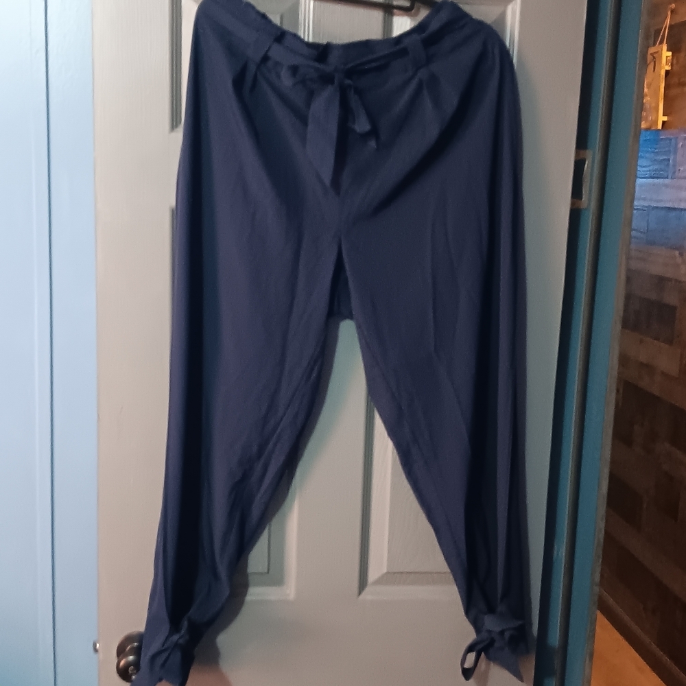 Navy Tie-Waist Harem Pants